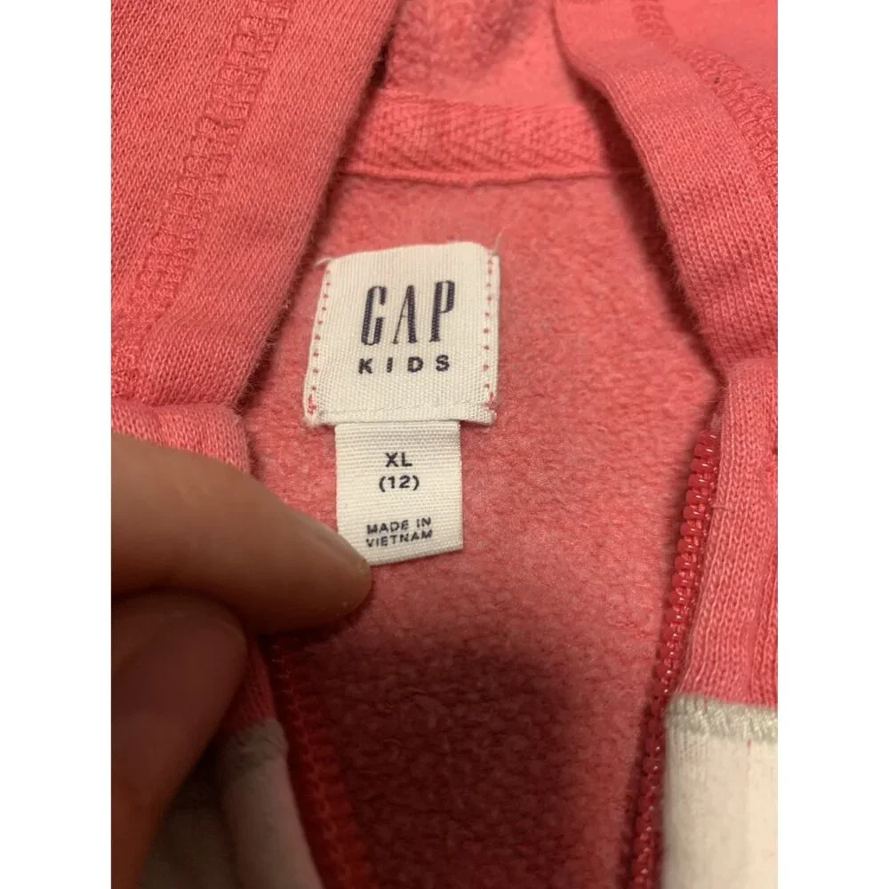 Gap Kids XL (12) Pink Hooded Sweatshirt White Embroidered Logo Full Zip‎